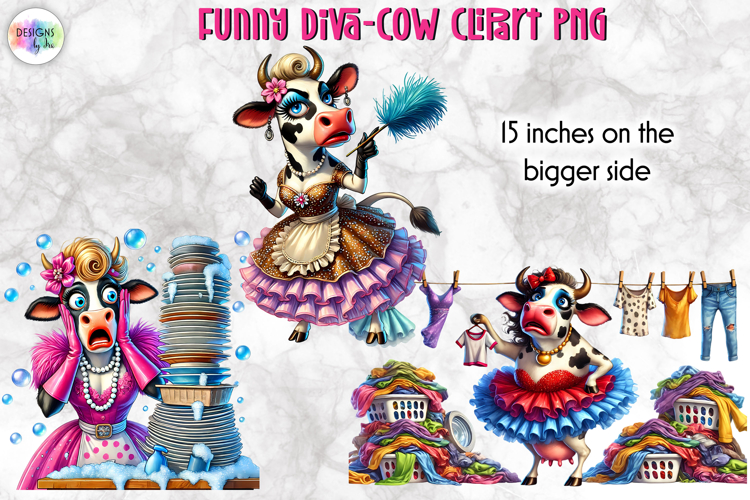 Funny Diva Cow PNG Clipart, Glamorous Cow Sublimation