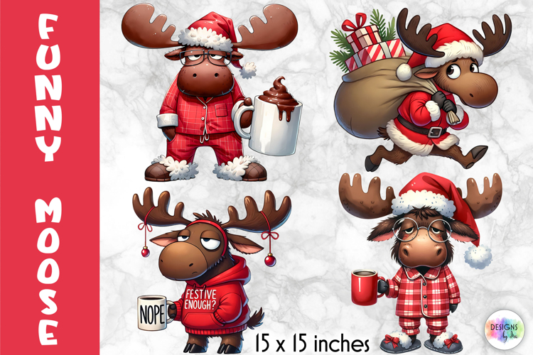 Funny Christmas Moose Clipart, Cute Holiday Animal PNG