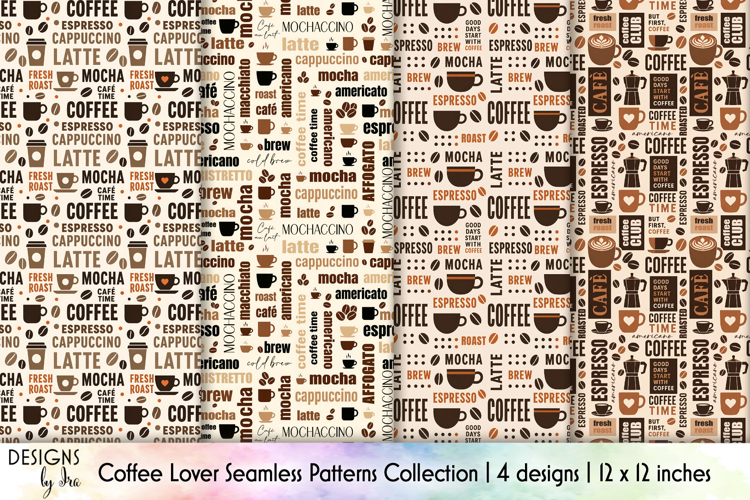 Coffee Lover Seamless Pattern, Coffeehouse Typography example image 1