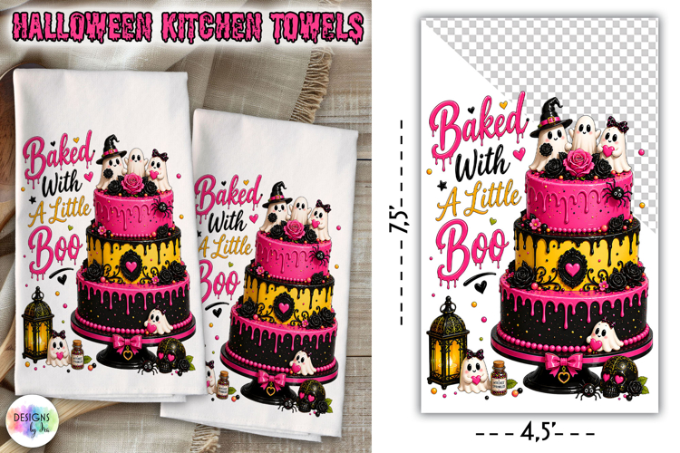 Halloween Kitchen Towel PNG, Baked With A Little Boo