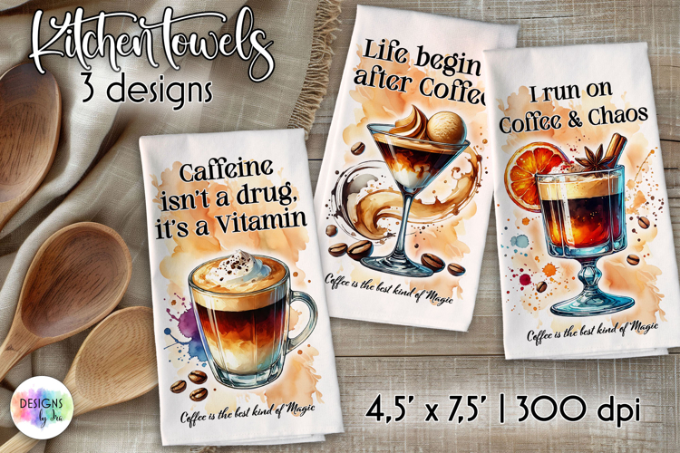 Coffee Cocktails Kitchen Towel, Coffee Lover Dish Towels