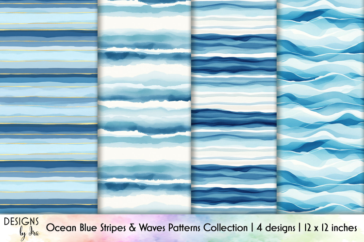 Ocean Blue Stripes Seamless Pattern, Coastal Digital Paper