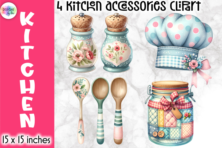 Vintage Kitchen Accessories Clipart, Retro Cooking & Baking