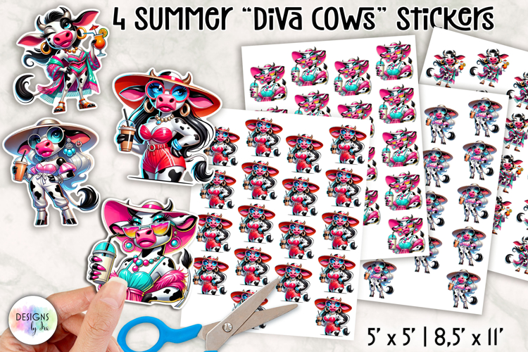 Summer Cows Stickers PNG, Cute and Stylish Cow Clipart