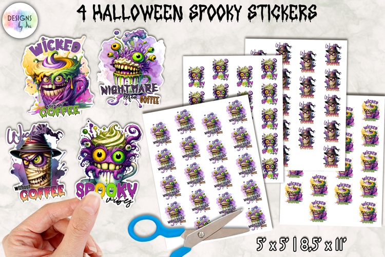 Spooky Halloween Coffee Stickers, Funny Monster Coffee Cup