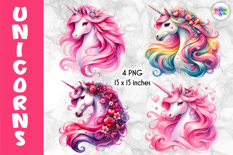 Whimsical Unicorn Clipart, Magical Unicorn Portrait PNG