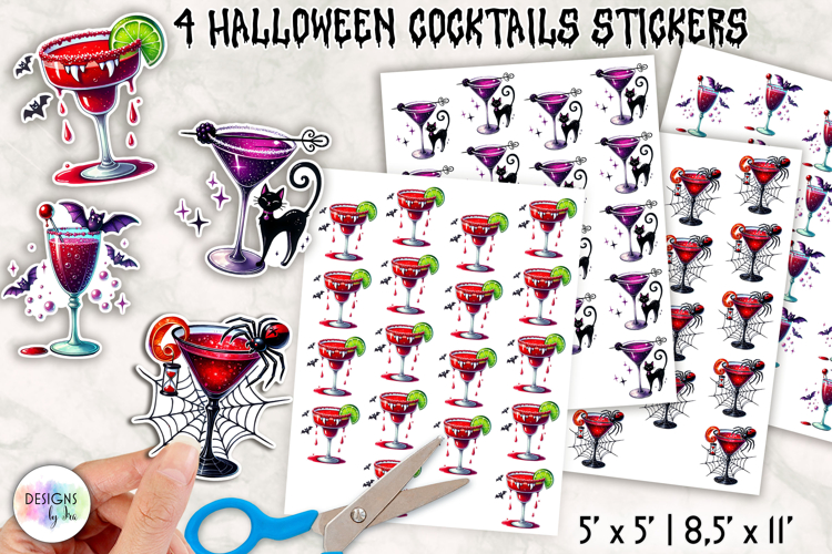 Halloween Cocktail Stickers, Spooky Drink Clipart, Printable