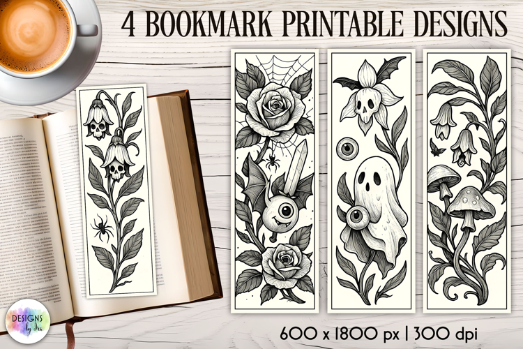 Halloween Bookmarks, Gothic Black and White Bookmarks