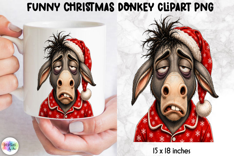 Sleepy Christmas Donkey PNG, Funny Santa Pajamas