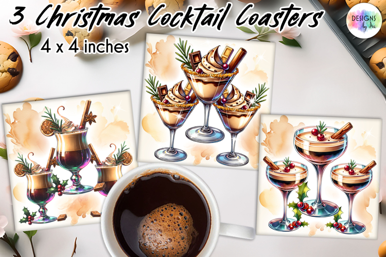 Christmas Cocktail Coasters, Christmas Party Coasters PNG