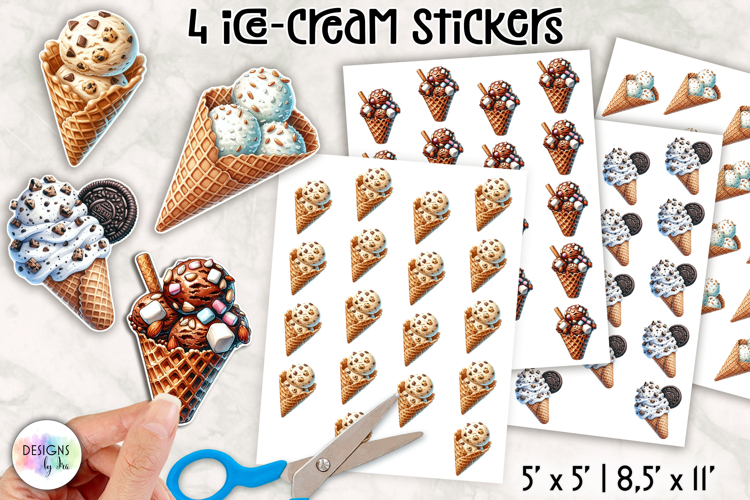 Summer Ice Cream & Popsicle Stickers PNG, Summer Stickers