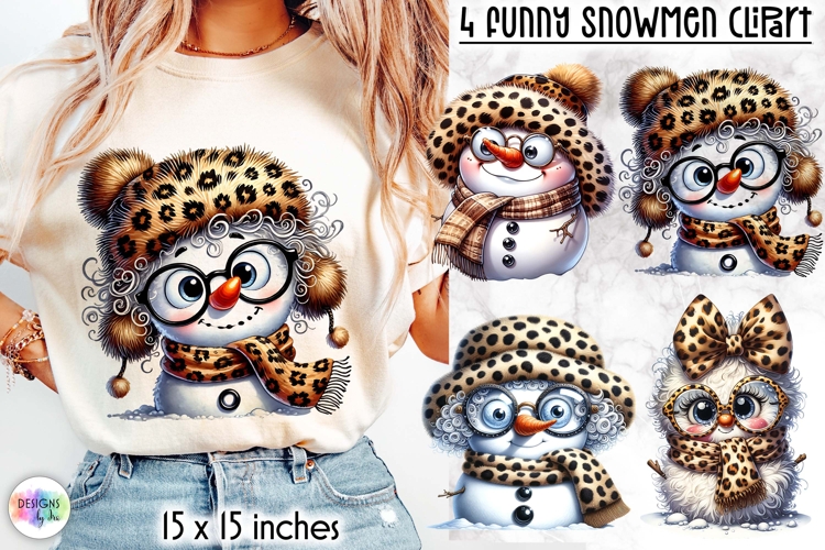 Funny Leopard Print Snowman Clipart, Christmas Snowman PNG