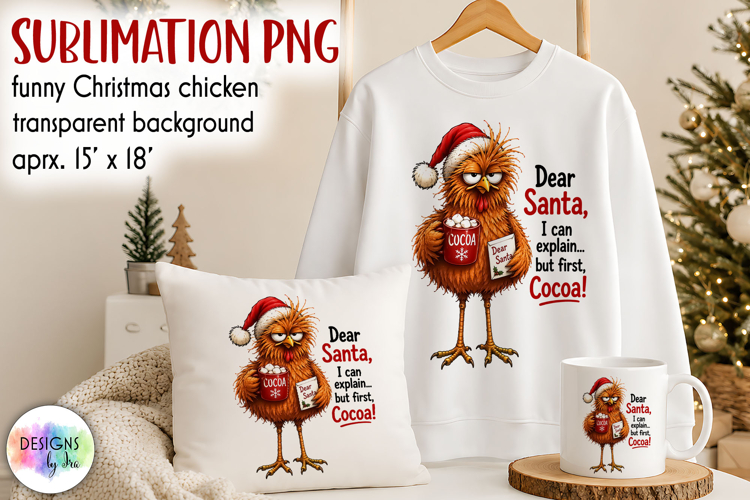 Funny Christmas Chicken PNG, Dear Santa Cocoa