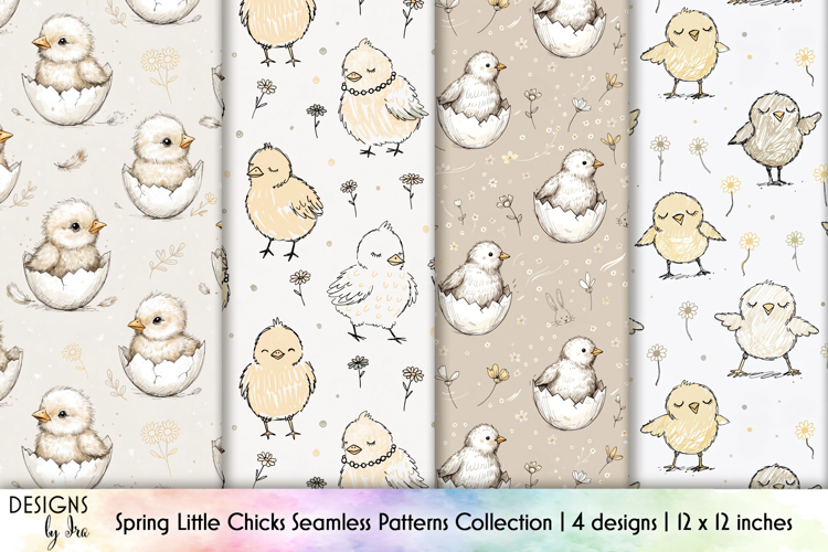 Cute Little Chicks Patterns, Easter Seamless Patterns