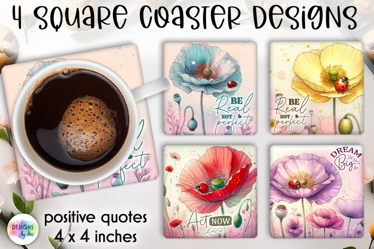 Spring Floral Coaster Sublimation, Positive Quotes Coasters
