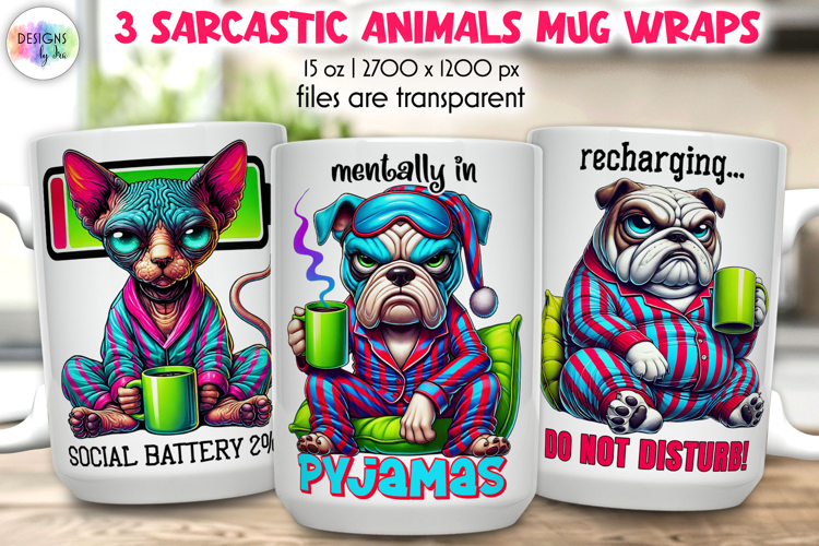 Sarcastic Animals Mug Wrap Sublimation, Cartoon Animals PNG