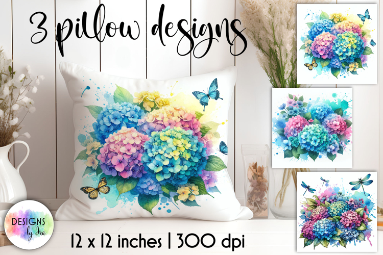 Hydrangea Watercolor Floral Illustration with Butteflies