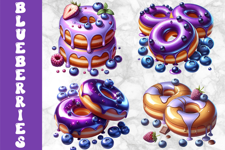 Blueberry Donuts Dessert Clipart
