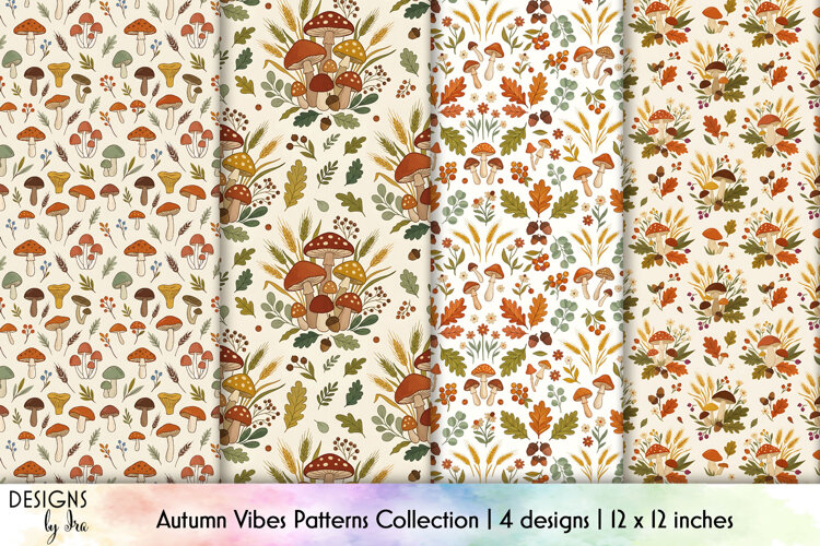 Autumn Mushroom Seamless Patterns Digital Paper example image 1