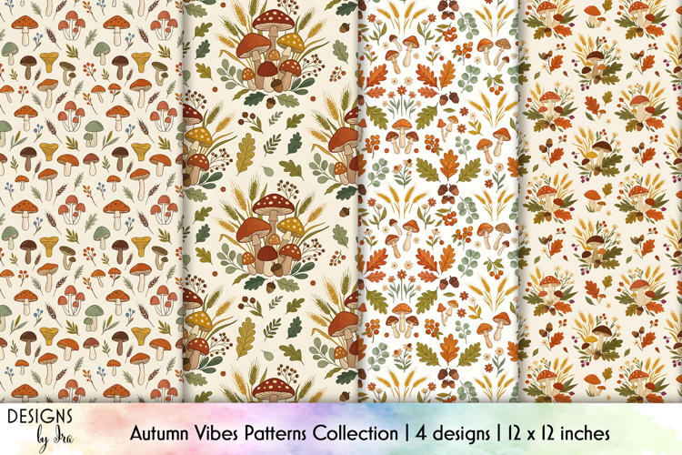 Autumn Mushroom Seamless Patterns Digital Paper