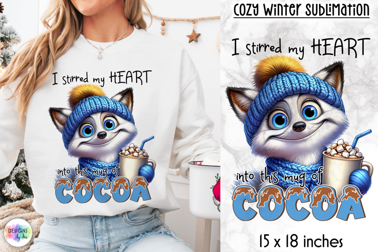 Cute Winter Animal Sublimation, Hot Cocoa Quote PNG, Cozy