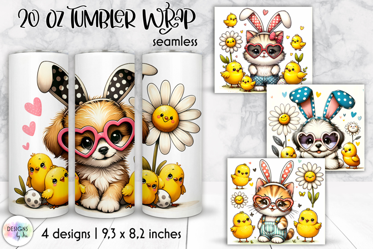 Cute Easter Animal Tumbler Wraps, 20oz Tumbler Sublimation