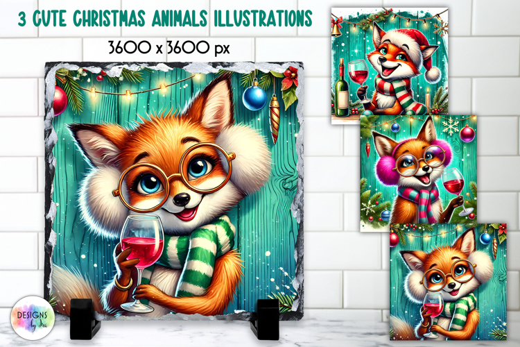 Cute Christmas Animals Illustration, Wine Lover Christmas