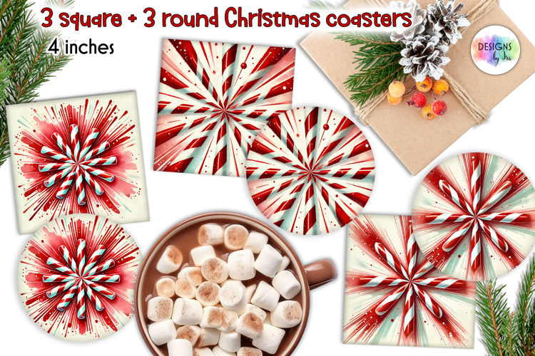 Christmas Candy Cane Coaster, Festive Christmas Coasters