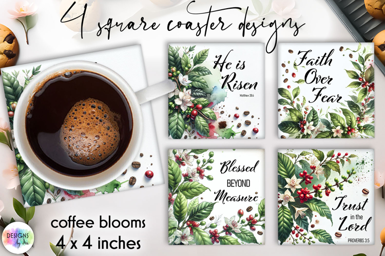 Religious Quotes and Coffee Blossoms Coasters, Christian PNG