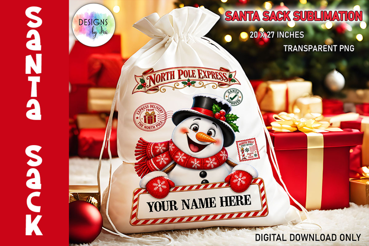 Santa Sack Sublimation PNG, Snowman PNG, North Pole Delivery