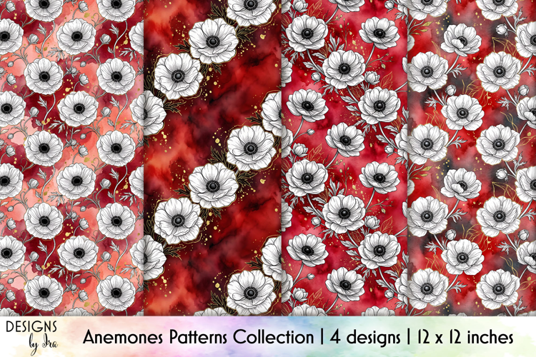 Red Anemone Floral Seamless Patterns
