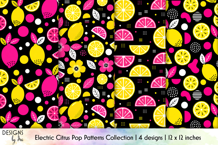 Vibrant Lemon Seamless Patterns, Neon Citrus Digital Paper