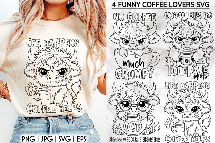 Funny Coffee Lover SVG, Highland Cow SVG, Funny Cow PNG example image 1