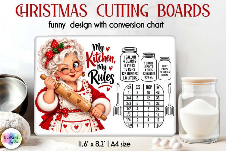 My Kitchen My Rules Christmas Cutting Board Sublimation example image 1