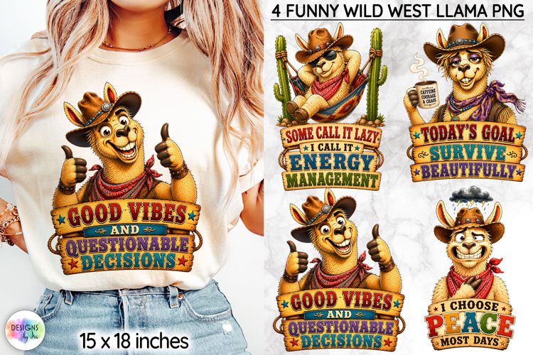 Funny Wild West Llama Sublimation, Sarcastic Llama Lover PNG