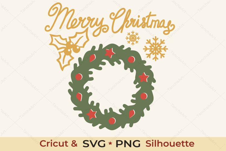 Merry Christmas Wreath SVG Holiday Cut File example image 1