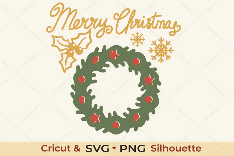 Merry Christmas Wreath SVG Holiday Cut File