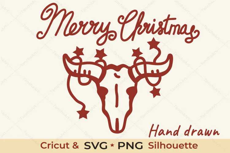 Cow Skull Western Christmas SVG Cut File