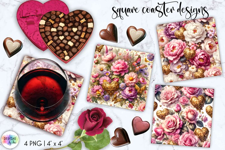 Baroque Flowers Square Coasters | Spring Flowers Coasters