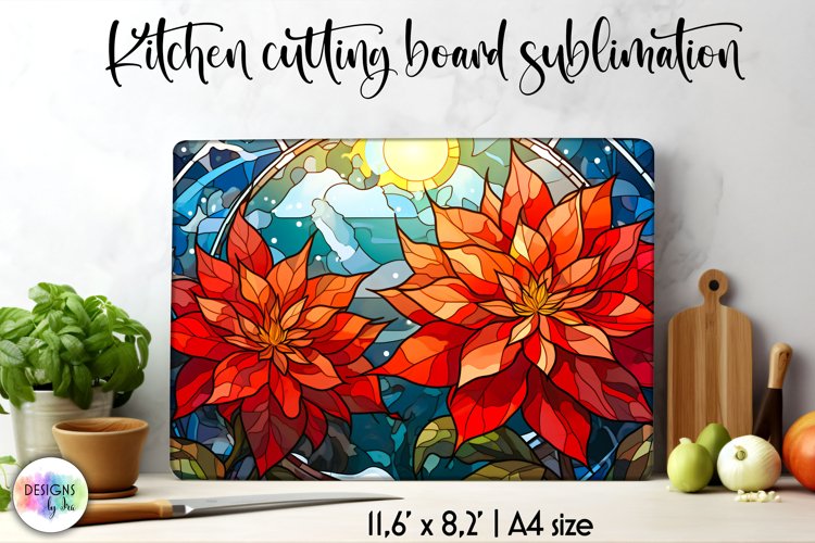 Stained Glass Cutting Board Sublimation | Poinsettia Flowers example image 1