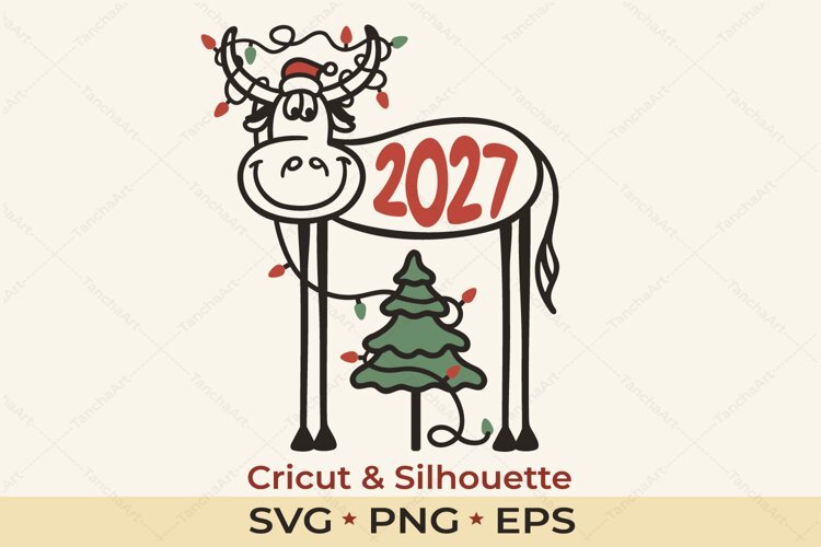 Funny Christmas 2027 Cow SVG Cut File for Cricut PNG example image 1