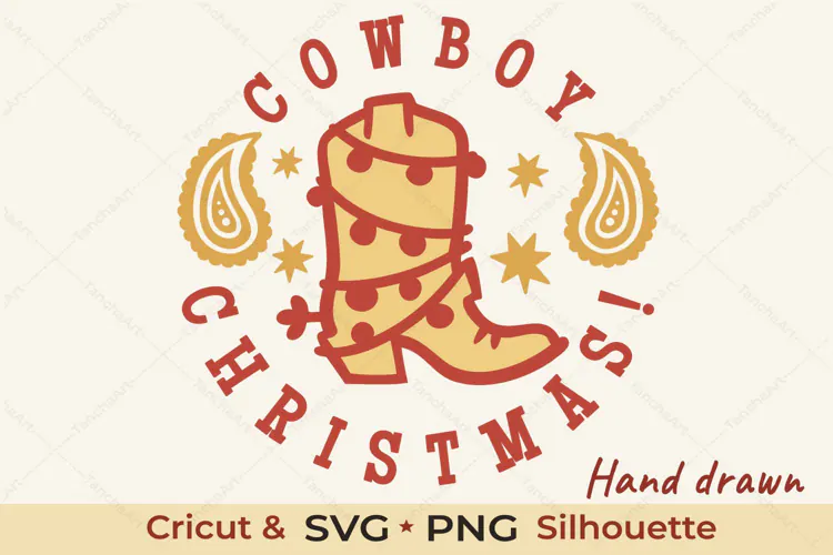Cowboy Christmas Boot SVG Western Cut File