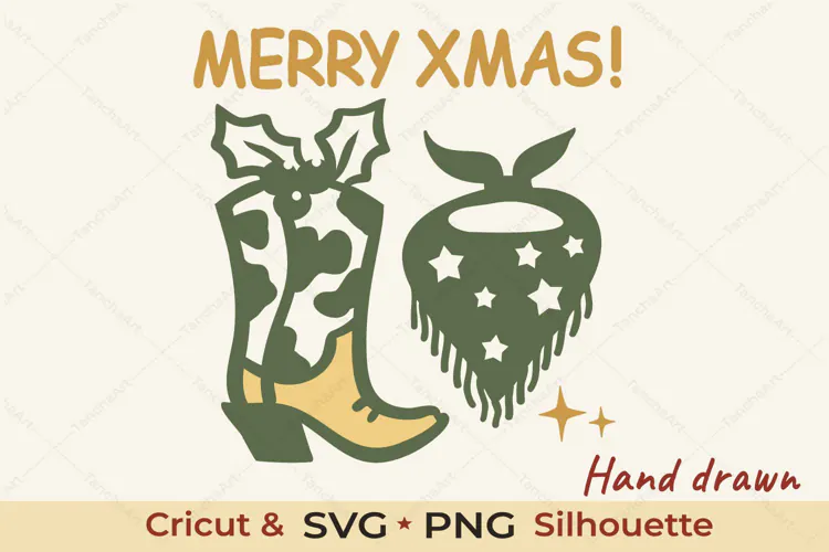 Cowgirl Christmas Boot and Bandana SVG Cut File