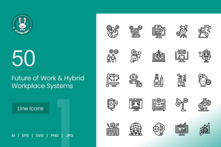 50 Future of Work & Hybrid Workplace Systems Icons