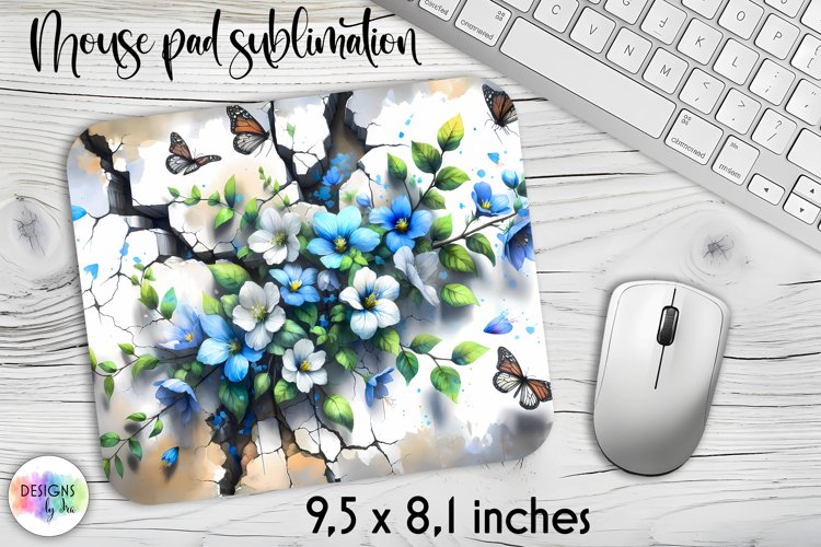 Cracked Wall with Flowers Mouse Pad, Floral Mouse Pad Print example image 1