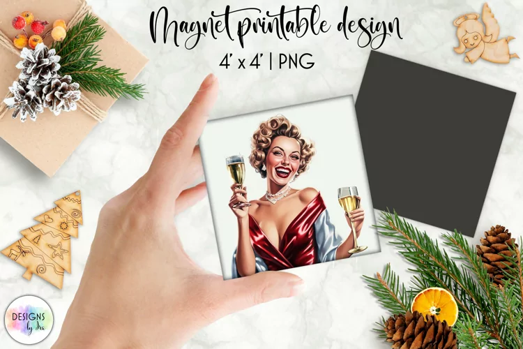 Watercolour Christmas Magnet | Vintage Pinup Girls Christmas