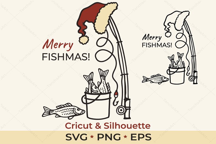 Merry Fishmas SVG Christmas Fishing Pole Cut File example image 1