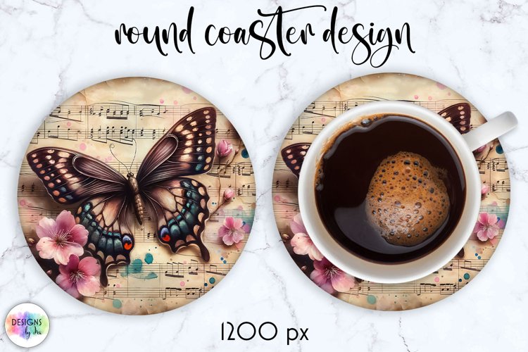 Vintage Butterfly Coaster, Vintage Music Paper with Flowers