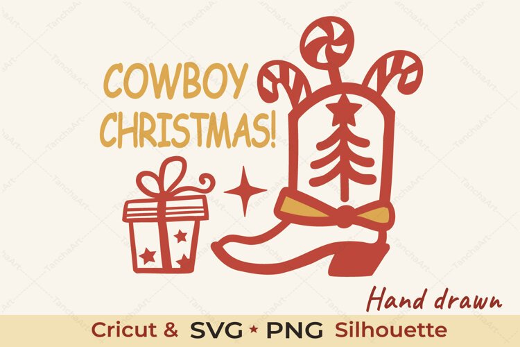 Cowboy Christmas Boot and Gift SVG Cut File example image 1