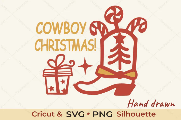 Cowboy Christmas Boot and Gift SVG Cut File
